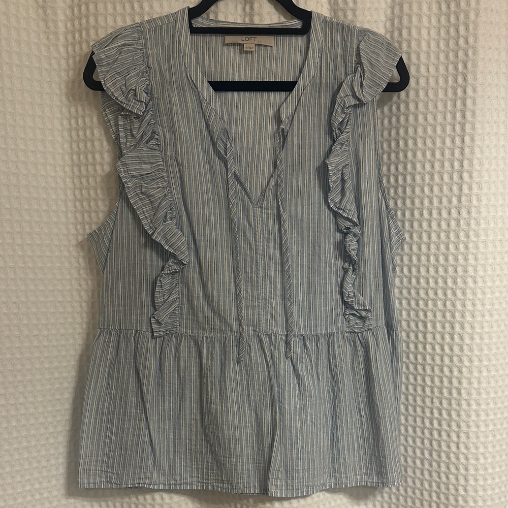 LOFT Light Blue Ruffle Sleeveless Top